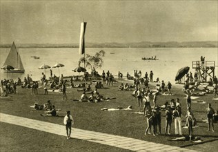 Bathers on the shores of Lake Constance, Bregenz, Austria, c1935. Creator: Unknown.
