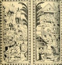 Chinese potters at work, design for stained glass window, c1870, (1881).  Creator: William Bell Scott.