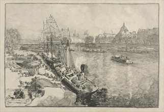 [Large Steamer Ship at Dock, Paris]. Creator: Auguste Louis Lepère (French, 1849-1918).