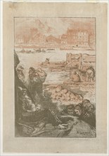 [Peasants by a Dock, Paris]. Creator: Auguste Louis Lepère (French, 1849-1918).
