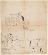 A drawing of Caparisoned Elephant and Horses, c. 1760. Creator: Unknown.