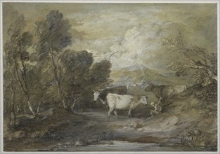 A Herdsman with Three Cows by an Upland Pool, mid 1780s. Creator: Thomas Gainsborough (British, 1727-1788).