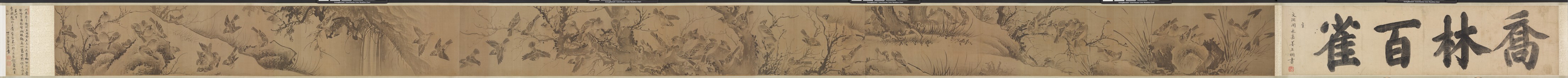 A Hundred Sparrows in a Lofty Grove (Qiaolin baique tu), 1368-1644. Creator: Lin Liang (Chinese, 1416-1480), attributed to.