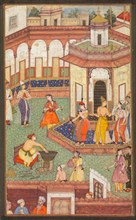 A Man Dips His Hand into a Cauldron as Ladies of the Harem Stand in Amazement..., c. 1600. Creator: Unknown.