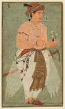 A Mughal Prince, Perhaps Danyal, Holding a Sprig of Flowers, c. 1580-1590. Creator: Unknown.