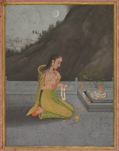 A Night Scene of Shiva Puja, c. 1760-70. Creator: Muhammad Rizavi Hindi (Indian, active mid-1700s), attributed to.