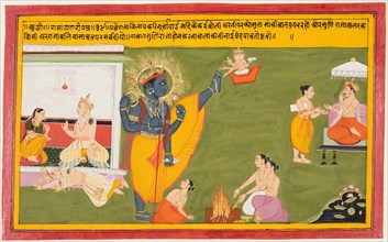A page from a Ramayana: Vamana avatar of Vishnu (Trivikrama), c. 1710. Creator: Unknown.