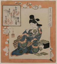 A Picture by Hishikawa Moronobu: Woman with a Set of Poem Cards, mid 1820s. Creator: Totoya Hokkei (Japanese, 1780-1850).