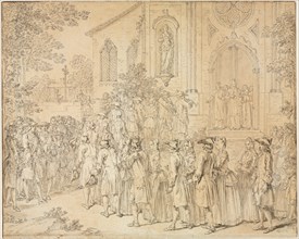 A Procession Entering a Church, 1700s. Creator: Hubert François Bourguignon Gravelot (French, 1699-1773).