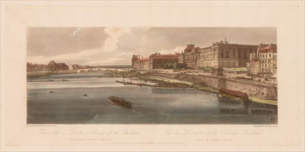 A Selection of Twenty of the Most Picturesque Views in Paris: View of the Louvre & Bridge?, 1802. Creator: Thomas Girtin (British, 1775-1802); J.B. Harraden (British).