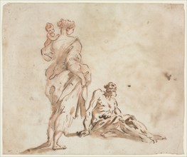 A Standing Woman Holding a Child, a Seated Male at her Feet, first half 18th century?. Creator: Alessandro Magnasco (Italian, 1667-1749).