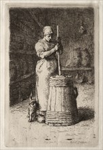 A Woman Churning. Creator: Jean-François Millet (French, 1814-1875).