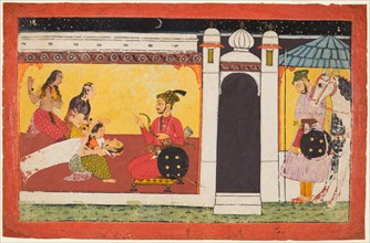 A woman faints before a prince, a night scene from a Madhavanala Kamakandala series, c. 1700. Creator: Unknown.