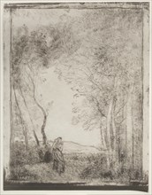 A Young Mother at the Entrance of a Wood, original impression 1856, printed in 1921. Creator: Jean Baptiste Camille Corot (French, 1796-1875).
