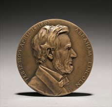 Abraham Lincoln Medal (obverse), 1900s. Creator: Charles Calverley (American, 1833-1914).