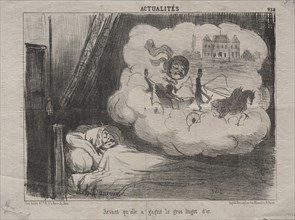 Actualities (No. 238): Dreaming that she had won many bars of gold, 1851. Creator: Honoré Daumier (French, 1808-1879).