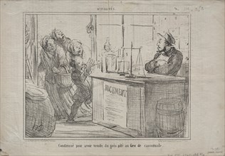 Actualities (No. 252): Condemned for having sold a pile of sand instead of moist brown sugar, 1855. Creator: Honoré Daumier (French, 1808-1879).