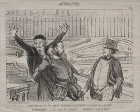 Actualities (plate 164): Jean Goujon and Philibert Delorme looking for the courtyard of the Louvre. Creator: Honoré Daumier (French, 1808-1879).