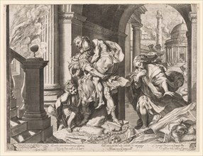 Aeneas and His Family Fleeing Troy, 1595. Creator: Agostino Carracci (Italian, 1557-1602).