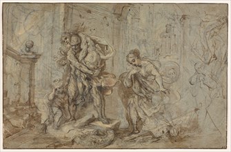 Aeneas Saving Anchises at the Fall of Troy, 1587-1588. Creator: Federico Barocci (Italian, 1528-1612), attributed to.