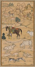 Akbar Mounting his Horse; page from the Chester Beatty Akbar Nama (History of Akbar), 1605-07. Creator: Sur Das Gujarati (Indian, active 16th century), attributed to.