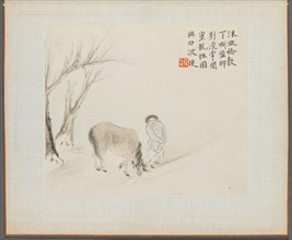 Album of Landscape Paintings Illustrating Old Poems: A Man and a Horse by a Stream, 1700s. Creator: Hua Yan (Chinese, 1682-about 1765).
