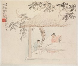 Album of Landscape Paintings Illustrating Old Poems: A Man Sits at a Table..., 1700s. Creator: Hua Yan (Chinese, 1682-about 1765).