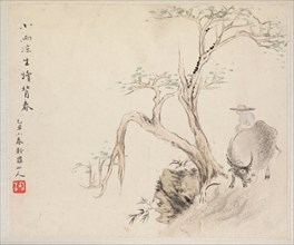 Album of Landscape Paintings Illustrating Old Poems: A Man Sits on a Water Buffalo, 1700s. Creator: Hua Yan (Chinese, 1682-about 1765).