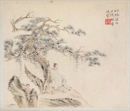 Album of Landscape Paintings Illustrating Old Poems: An Old Man Sits under a Pine Tree..., 1700s. Creator: Hua Yan (Chinese, 1682-about 1765).