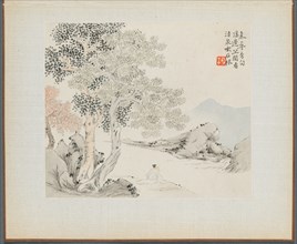 Album of Landscape Paintings Illustrating Old Poems: Three Big Trees, a Stream..., 1700s. Creator: Hua Yan (Chinese, 1682-about 1765).