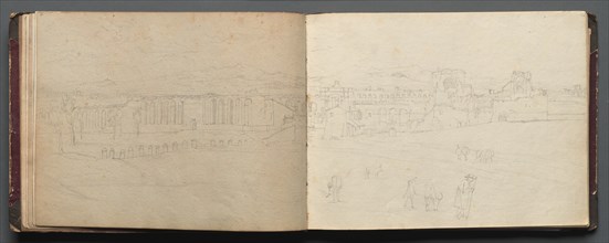 Album with Views of Rome and Surroundings, Landscape Studies, page 08b and 09 a: Panoramic view?. Creator: Franz Johann Heinrich Nadorp (German, 1794-1876).