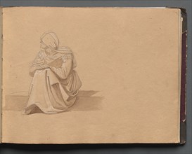 Album with Views of Rome and Surroundings, Landscape Studies, page 19a: Seated Female Figure. Creator: Franz Johann Heinrich Nadorp (German, 1794-1876).