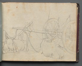 Album with Views of Rome and Surroundings, Landscape Studies, page 37a: Oxen and Wagon. Creator: Franz Johann Heinrich Nadorp (German, 1794-1876).