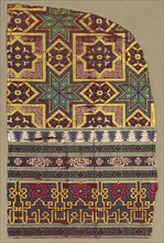 Alhambra hanging fragment with decorated bands, 1300s. Creator: Unknown.