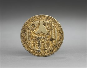 Almond-Shaped Seal: Coronation of the Virgin with a Kneeling Monk, 1300-1400. Creator: Unknown.