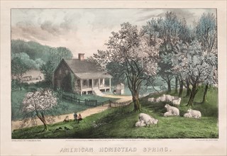 American Homestead, Spring, 1869. Creator: James Merritt Ives (American, 1824-1895), and ; Nathaniel Currier (American, 1813-1888).