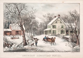 American Homestead, Winter, 1868. Creator: James Merritt Ives (American, 1824-1895), and ; Nathaniel Currier (American, 1813-1888).