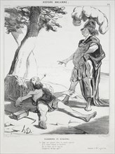 Ancient History, plate 20: Alexander and Diogenes, 14 August 1842. Creator: Honoré Daumier (French, 1808-1879); Aubert.