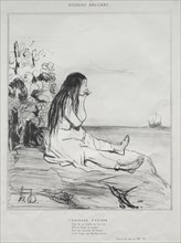 Ancient History, plate 24: The Abandonment of Ariadne, 4 September 1842. Creator: Honoré Daumier (French, 1808-1879); Aubert.