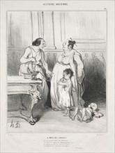 Ancient History, plate 46: The Mother of the Gracchi, 1842. Creator: Honoré Daumier (French, 1808-1879); Aubert.