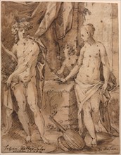 Apollo with Erato and Cupid, 1595. Creator: Johann Kellerthaler (German, c 1560/2-1611).