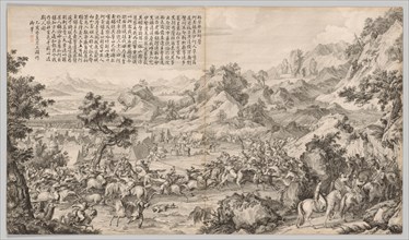 Attacking the Camp at Gatan Ola: from Battle Scenes of the Quelling of Rebellions..., c. 1765-1774. Creator: Giuseppe Castiglione (Italian, 1688-1766).