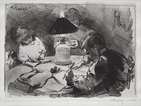 Autour de la Lampe, 1891. Creator: Auguste Louis Lepère (French, 1849-1918).