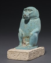 Baboon on a Limestone Base, 380-30 BC. Creator: Unknown.