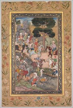 Babur meeting with Sultan Ali Mirza at the Kohik River, from a Babur-nama (Memoirs of Babur), c. 159 Creator: Unknown.