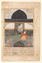 Bahram Gur Visits the Princess of India in the Black Pavilion, Illustration and Text...(recto)c. 140 Creator: Unknown.