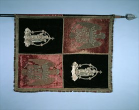 Banner with a Quartered Royal Arms of Spain and the Madonna and Child, 1500s. Creator: Unknown.