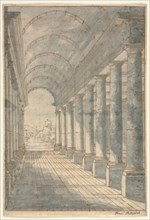 Barrel-vaulted Arcade Rendered in Perspective, 1700s. Creator: Francessco Battaglioli (Italian).