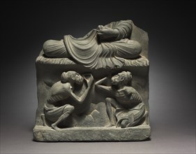 Base for a Seated Buddha with Figures of Ascetics, 2nd half of the 2nd Century. Creator: Unknown.