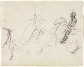 Battle Scene with Armored Figures on Horseback (recto) Two Seated Women (verso), 1856-1860. Creator: Edgar Degas (French, 1834-1917).